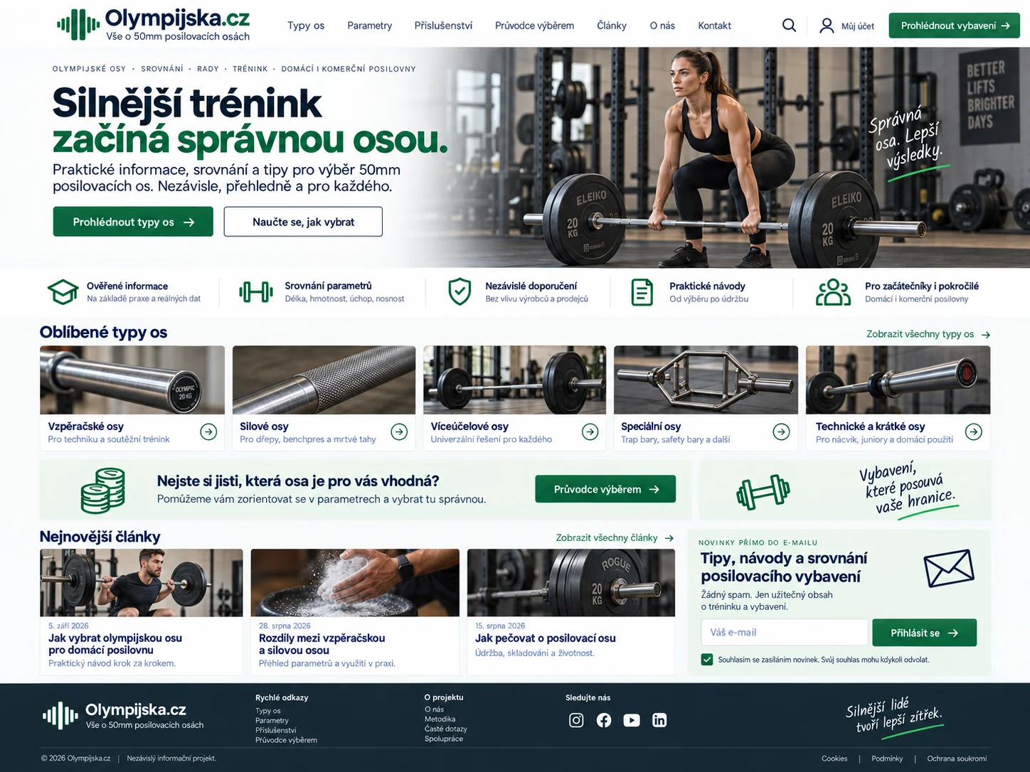 Ilustrační produktový katalog 50mm posilovacích os, kotoučů a příslušenství v prostředí posilovny